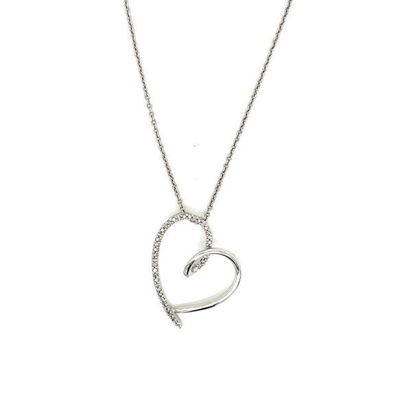 Silver 925 Pave Diamonds Heart Necklace - Picture 1 of 8